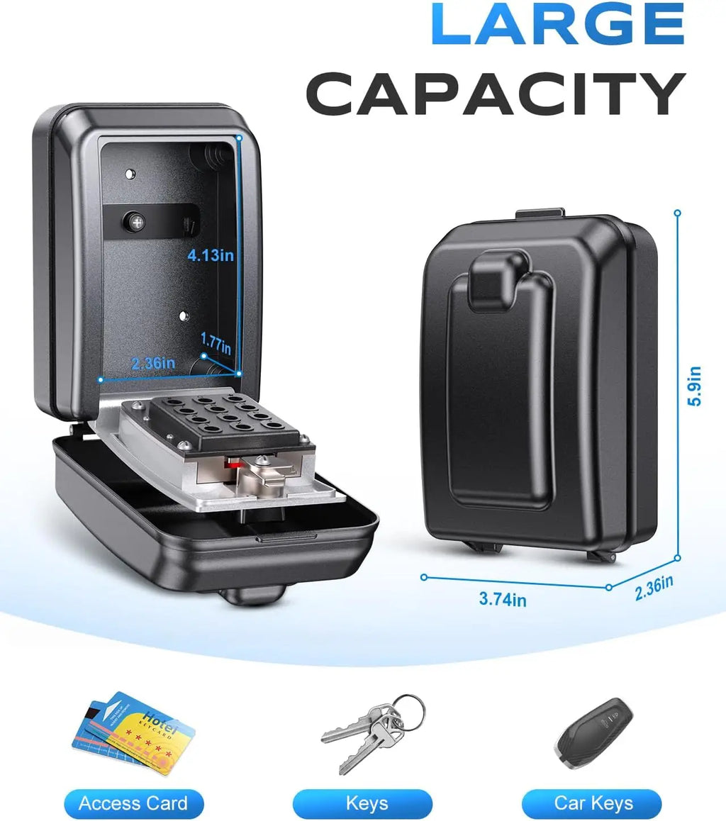 Key Lock Box Customizable 12-Digit Combination LockBox for Keys with Resttable Code Large Capacity Weatherproof Outside Spare Ke