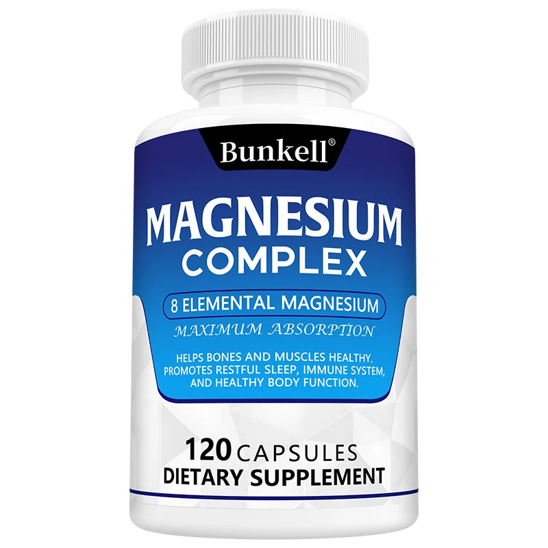 Magnesium Complex Supplement 8 Elemental 1000mg - for Bones, Muscle, Recovery, Energy, Vegan Non-GMO 120 Capsules