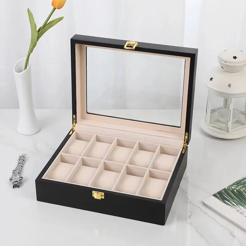 Luxury Handmade Wood 6/10/12Grids  Watch Clock Box for Men's and Women's Jewelry Storage Packaging Box Watch Organizer Display