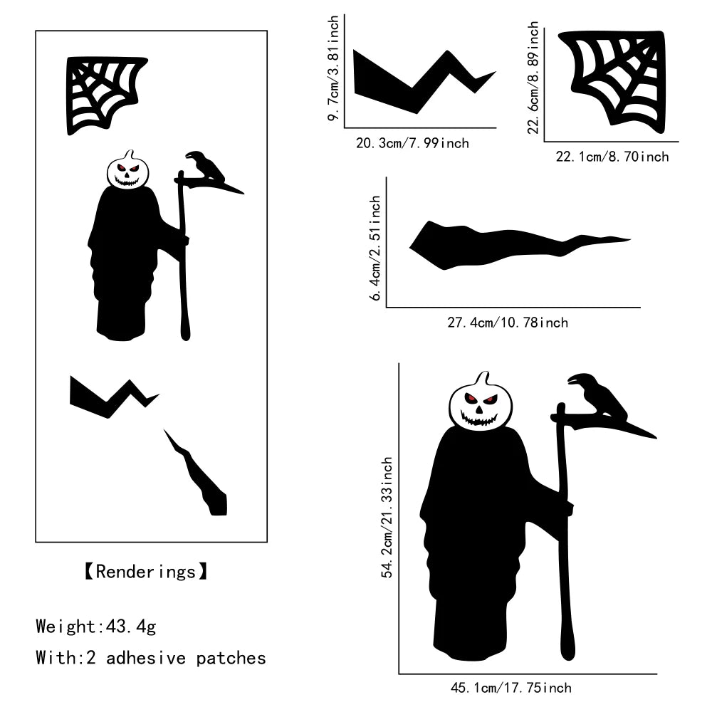 Halloween Decor Door Stickers Window Decor Skeleton Hand Pumpkin DIY Devil Witch Hat Glass Window Stickers Home Decorations