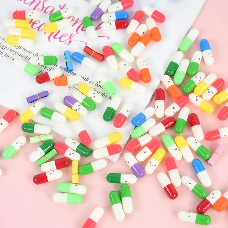 105pcs Message Capsules Love Pill with Roll Paper Blank Notes Wish Bottle Capsule Smile Heart Pills Wedding Valentine's Gifts