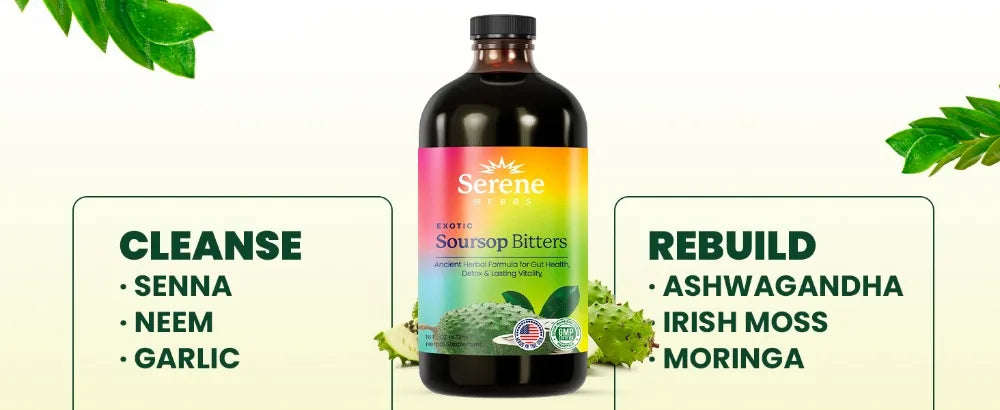 Soursop Bitters Liquid Supplement,Black Seed Moringa Irish Moss Drops for Gut Digestive Wellness Immune Support 473ml Bottle