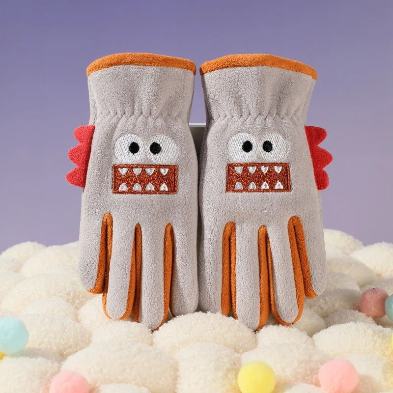 Autumn Winter Children's Gloves Cycling Cute Cartoon Warm Boy Girl Gloves Fleece Windproof Pupil Soft Outdoor Play Kids Gloves