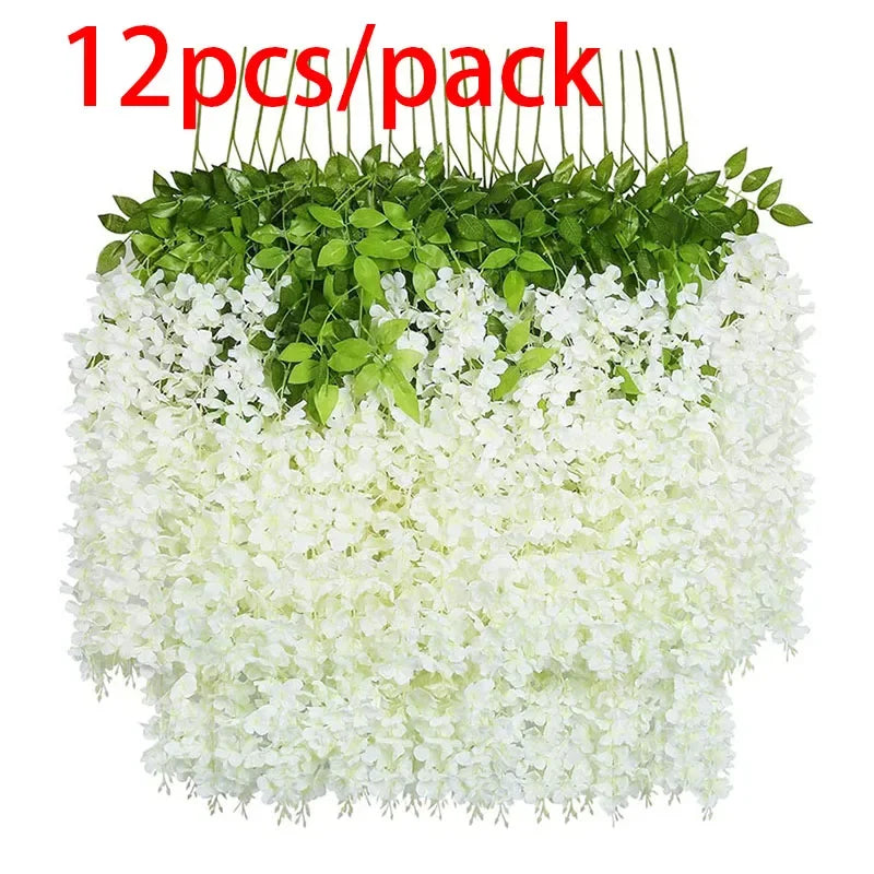 12pcs Artificial Wisteria Flowers String Hanging Garland Decor Fake Flower Outdoor Wedding Garden Arch Home Party Decoration