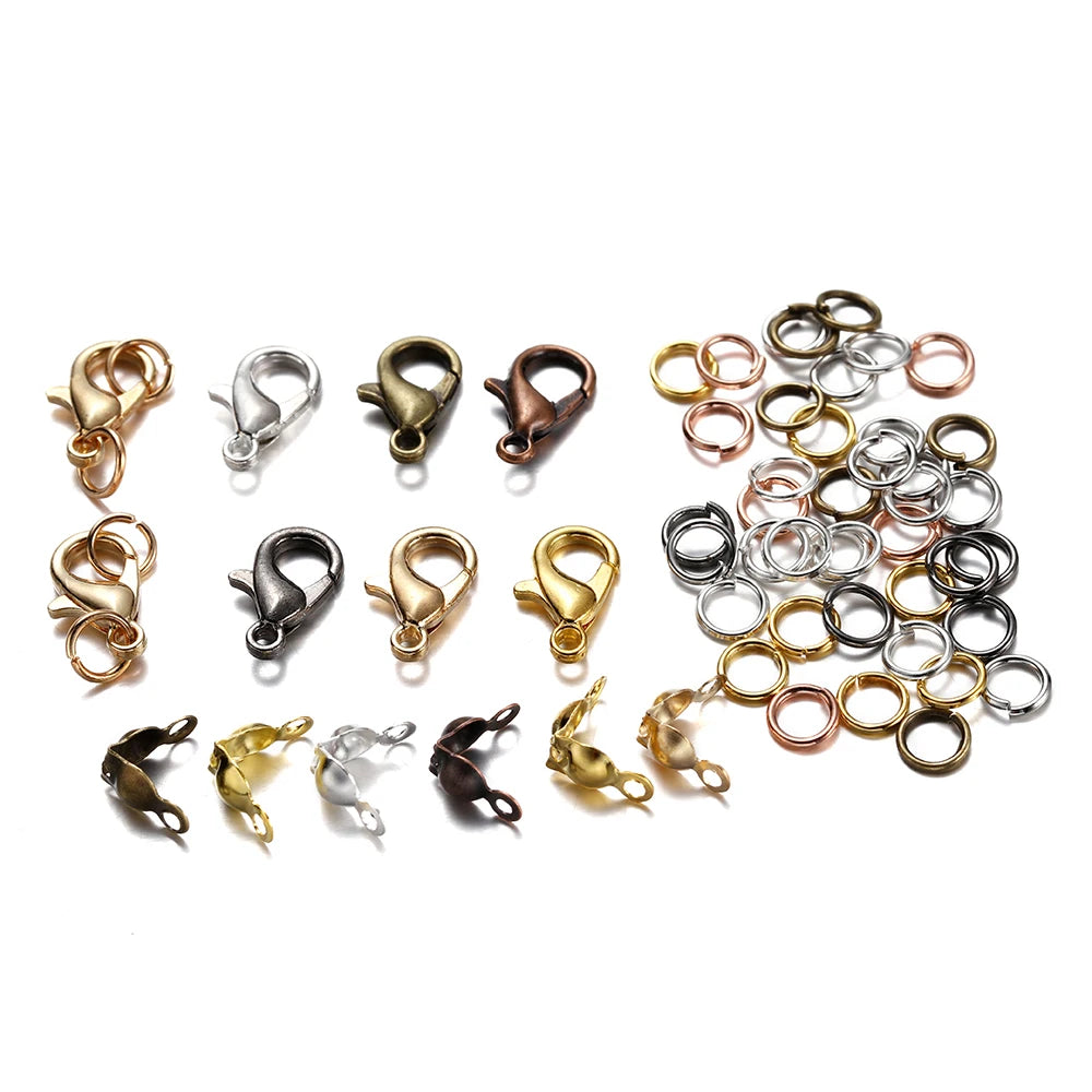 80Pcs/lot Alloy Lobster Clasp Jump Rings Connector Clasp Crimp End For Bracelet Necklace Chains DIY Jewelry Making Supplies