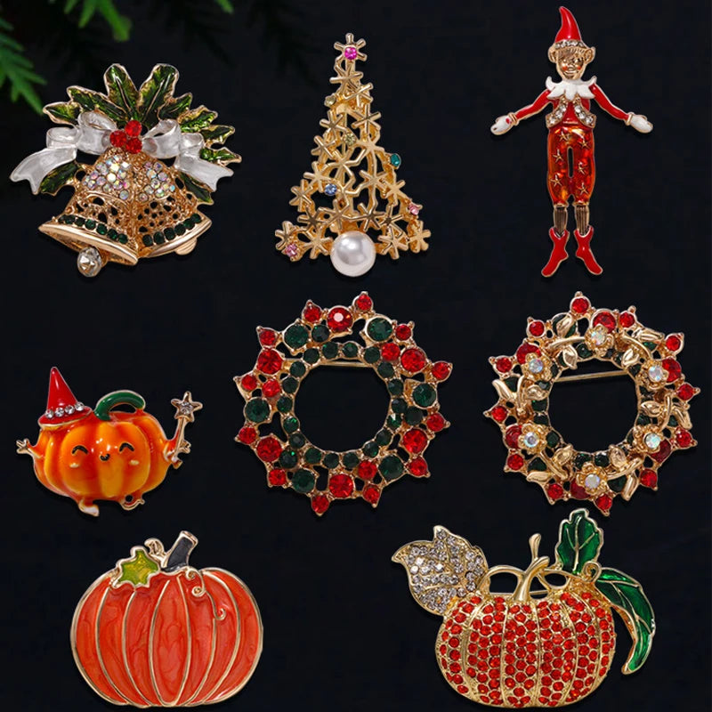 Christmas Brooch, Christmas Tree Wreath Bell Pumpkin Pin, Men's and Women's Accessories Holiday Gifts