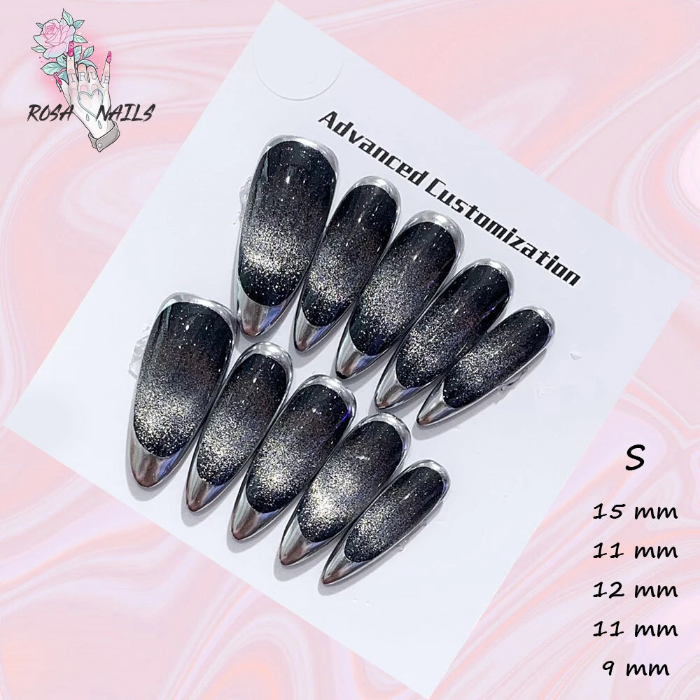 Punk Dragon Charms Press on Nail Artificial Long False Nails XS Black Dragons Goth Presson Tips Butterfly Fake Nail y2k Pressons