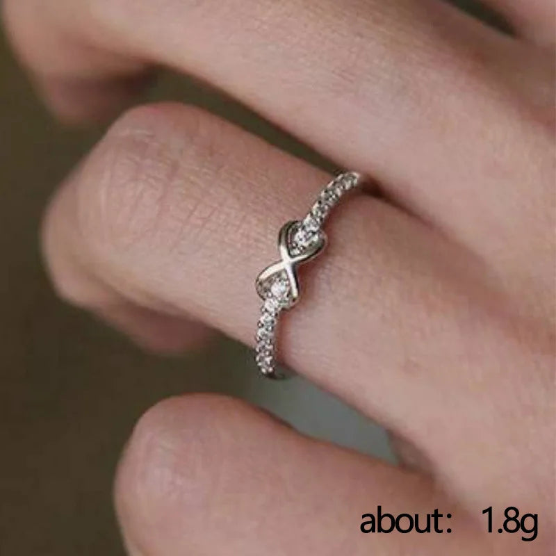 Huitan Hot Silver Plated Finger Ring for Women Infinity Sign Design Shiny CZ Accessories Birthday Gift Fashion Jewelry Wholesale