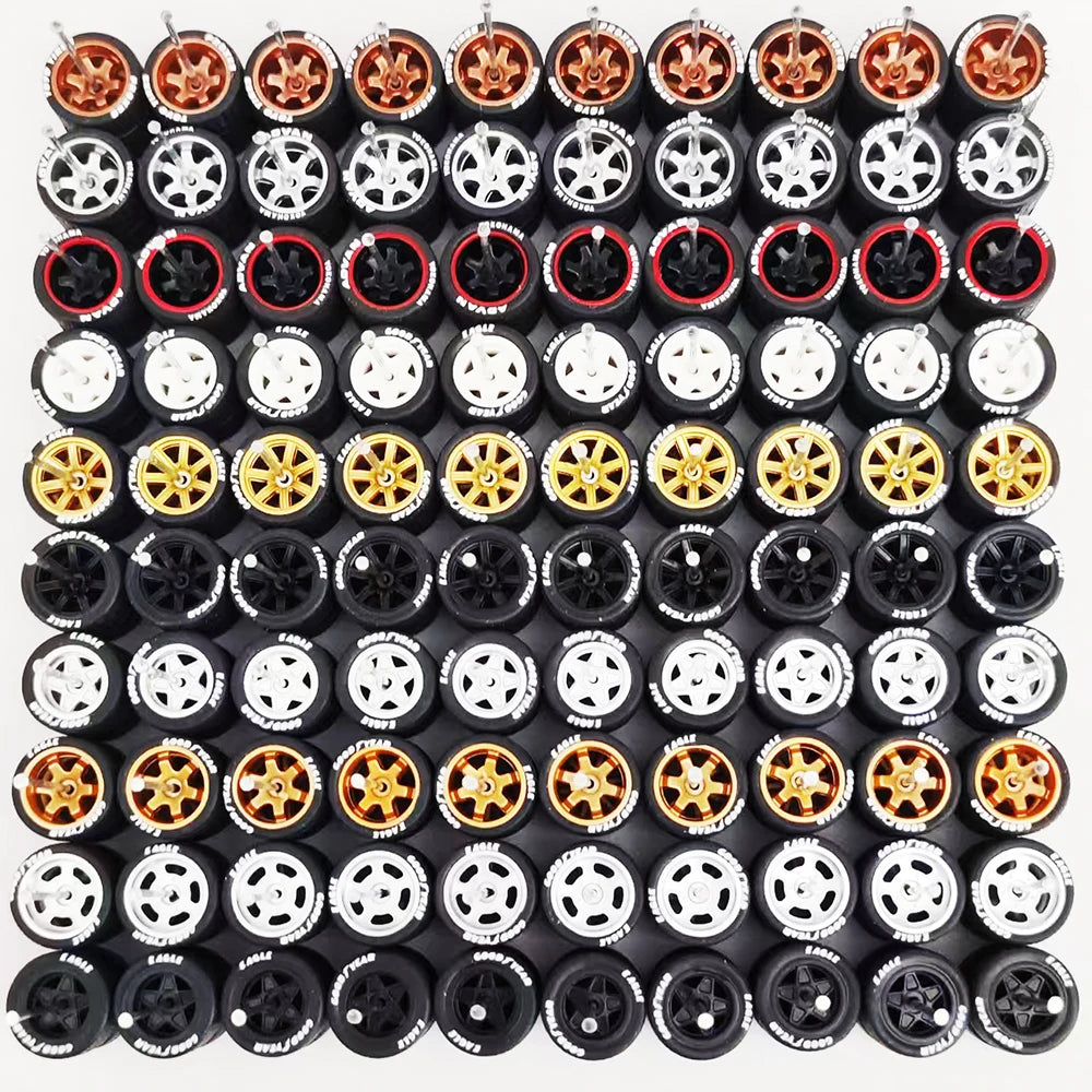 50 Sets 1/64 Wheels Pack with Rubber Tires Axles for 1:64 Matchbox Domeka Hotwheel Diecast Car Model Cars Wholesale