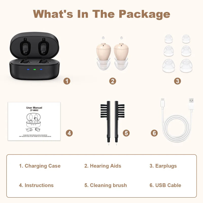 Rechargeable Hearing Aid for the Elderly In-the-Ear Intelligent Noise Reduction Hearing Aid ITE Large Capacity Charging Case