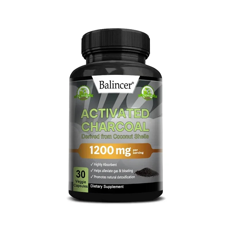 1200mg Activated Charcoal Capsules, Natural Digestive & Gut Support, Bloating & Gas Relief, Body Cleansing, Oral & Skin Wellness