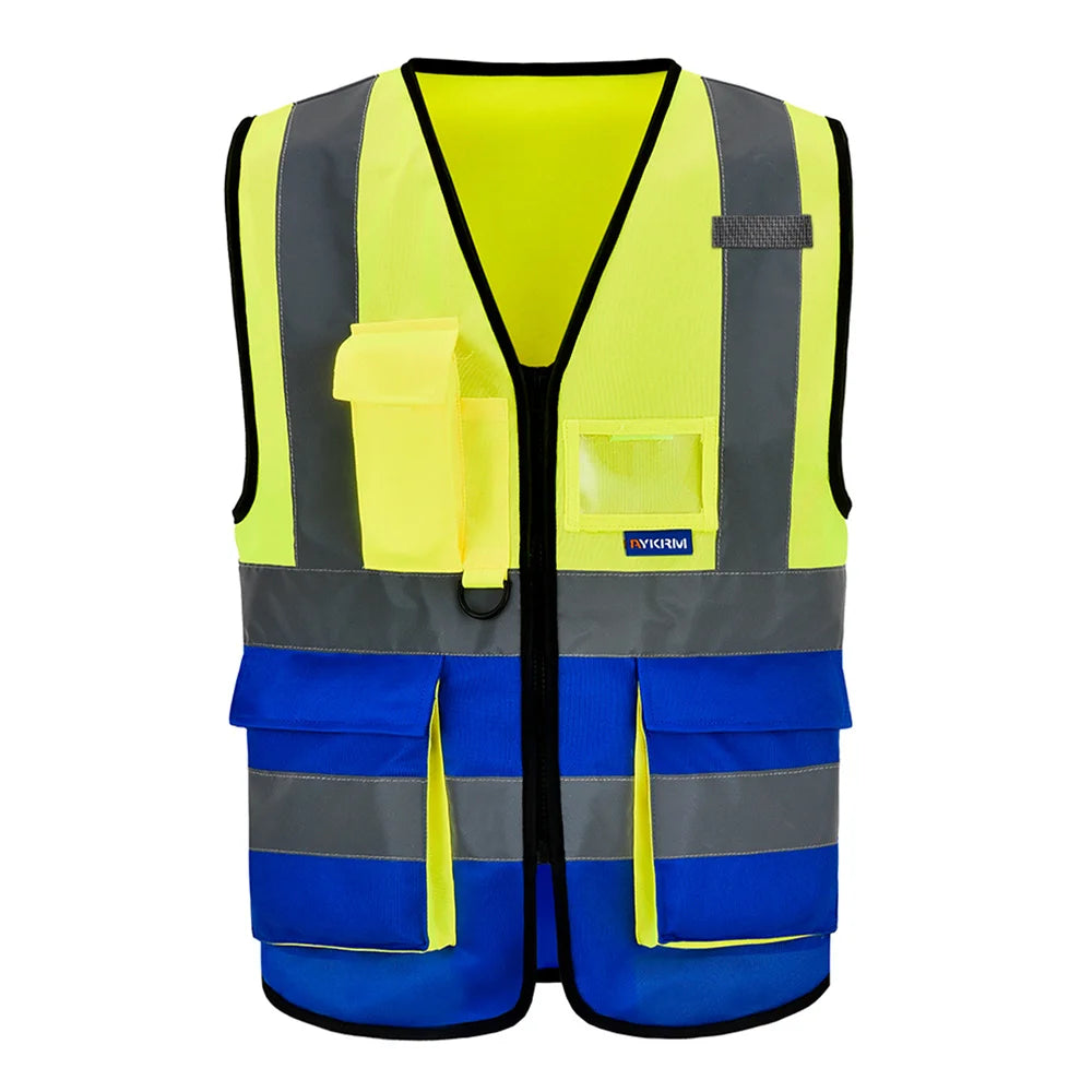 AYKRM High Visibility Reflective Vest  Safety Zip Pocket Hi Viz Security Waistcoats Multi Customized Logo Construction