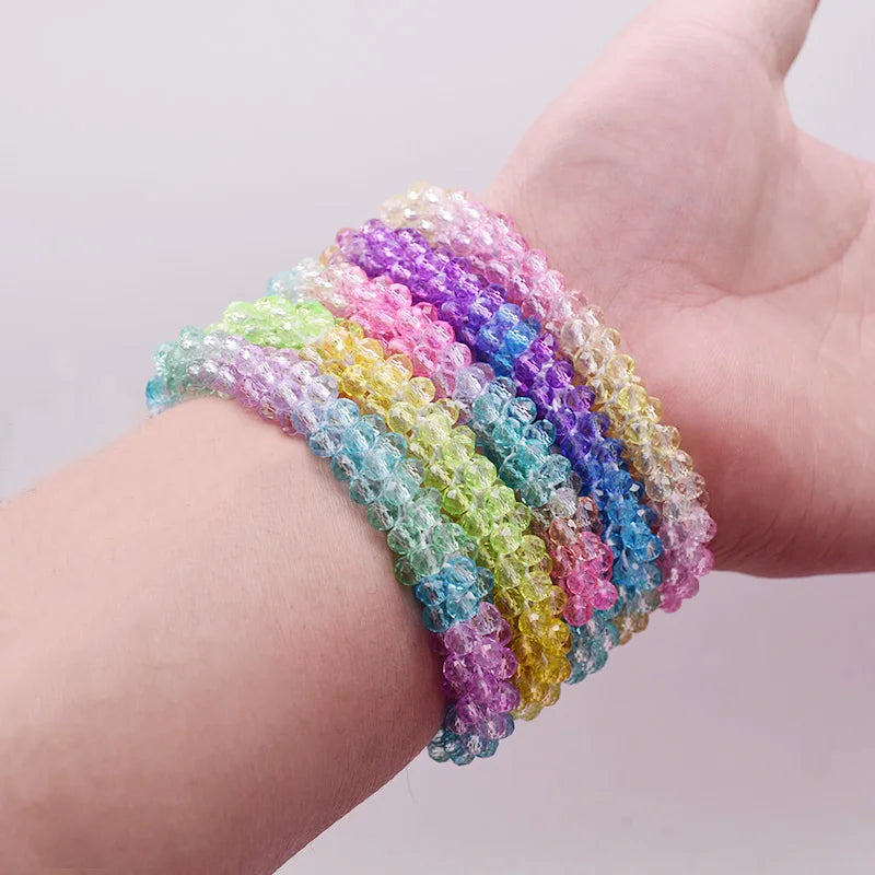 Mixed Color Trendy Glass Bead Bracelet Elastic Handmade Strand Bracelets for Women Gift New Hair Accessory Glass Beads Bracelet