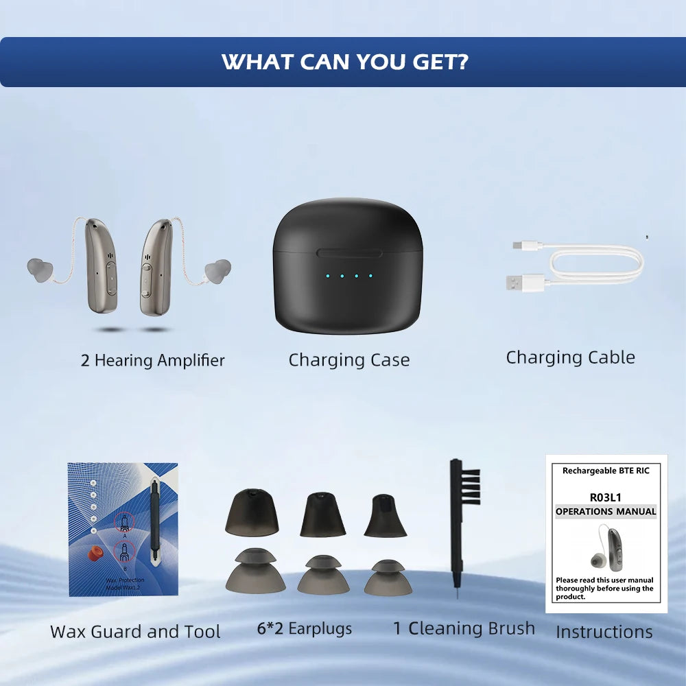2025 Top Mirasing 10-Channel Digital BTE/RIC Hearing Aid - Rechargeable & Noise Cancelling with Portable Charging Case