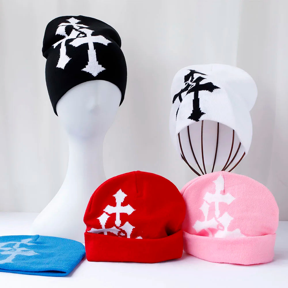 New Cartoon cross Beanies Hat Men Winter Autunm Warm Knitted Bonnet Cap Soft Wool Skullies Beanies Caps Boys Gifts