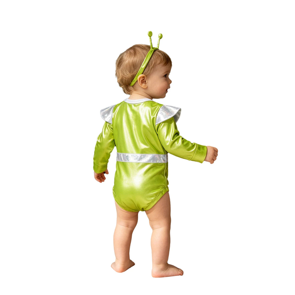 Little Boys Girls Halloween Theme Party Metallic Shiny Alien Rompers Space Robot Astronaut Dress Up Jumpsuit Photography Costume