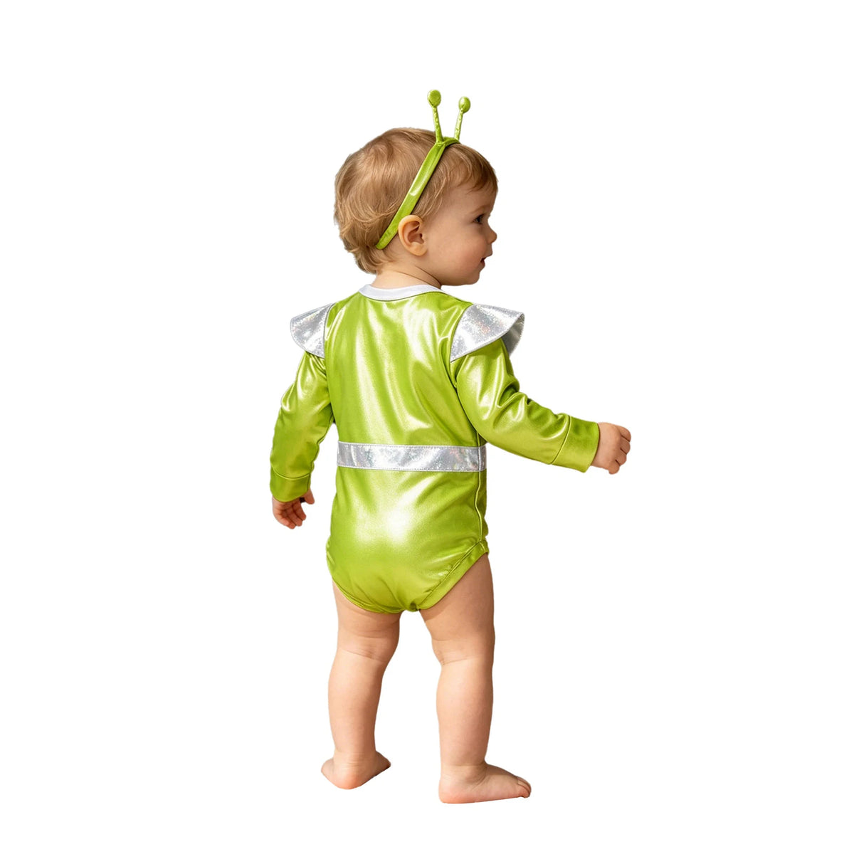 Little Boys Girls Halloween Theme Party Metallic Shiny Alien Rompers Space Robot Astronaut Dress Up Jumpsuit Photography Costume