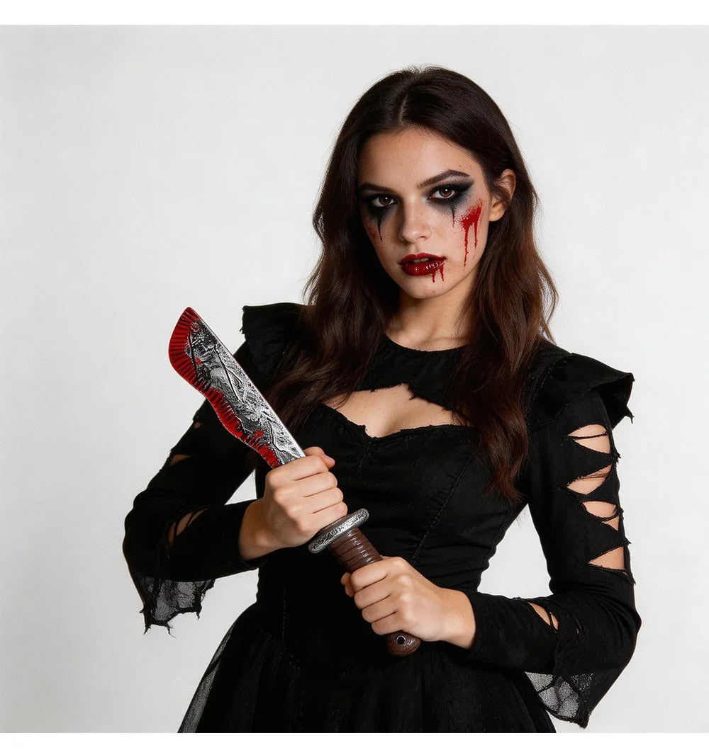 Halloween realistic props - blood-spreading axes, chainsaws, plastic knives for costumes, party cosplay props
