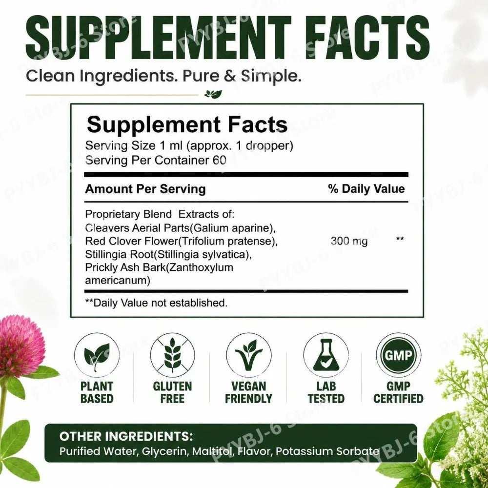 Docteat Lymphatic Drainage Liquid Herbal Extract Drops for Metabolic Needs Support with Cleavers Red Clover Stillingia 60 ML