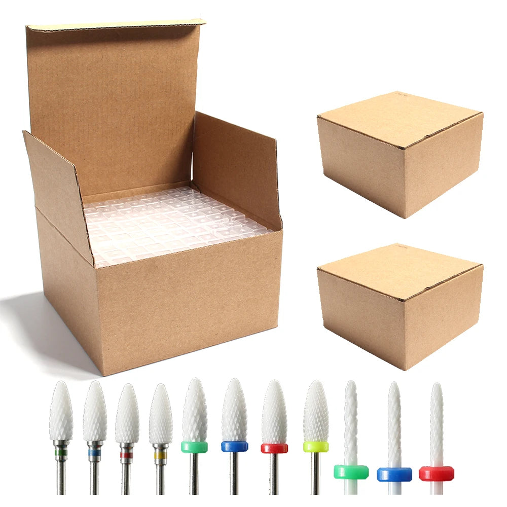 100pc/Set Nail Drill Bit Rotary Ceramic Bits Electric Manicure Milling Cutter For Machine Cuticle Remove Burr Nail Tool
