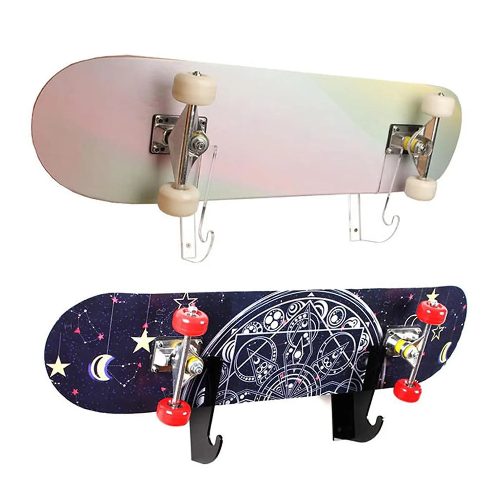 2Pcs Skateboard Wall Mount Organizer Rack Surfboard Acrylic Holder with Hanger Hook Skis Snowboard Stand for Longboard Display