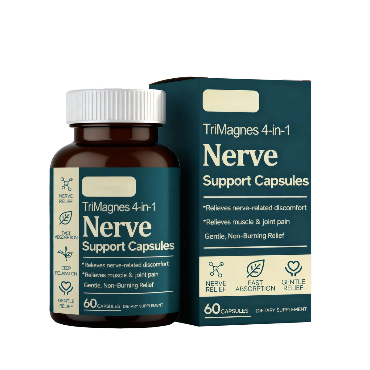 4-in-1 Magnesium Nerve Support Capsules with Citrate Glycinate Malate & Turmeric Extract, 60 CT, Fast Absorption Formula