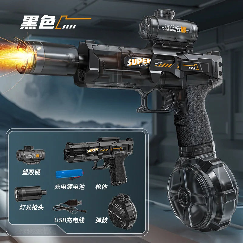 @Space Electric Water Gun Energy Ring Burst Transformation LED Lights Large Capacity Full Auto Continuous Fire Squirt Gun Toy
