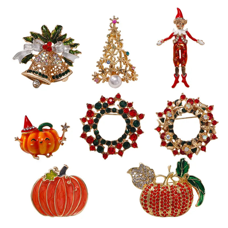 Christmas Brooch, Christmas Tree Wreath Bell Pumpkin Pin, Men's and Women's Accessories Holiday Gifts