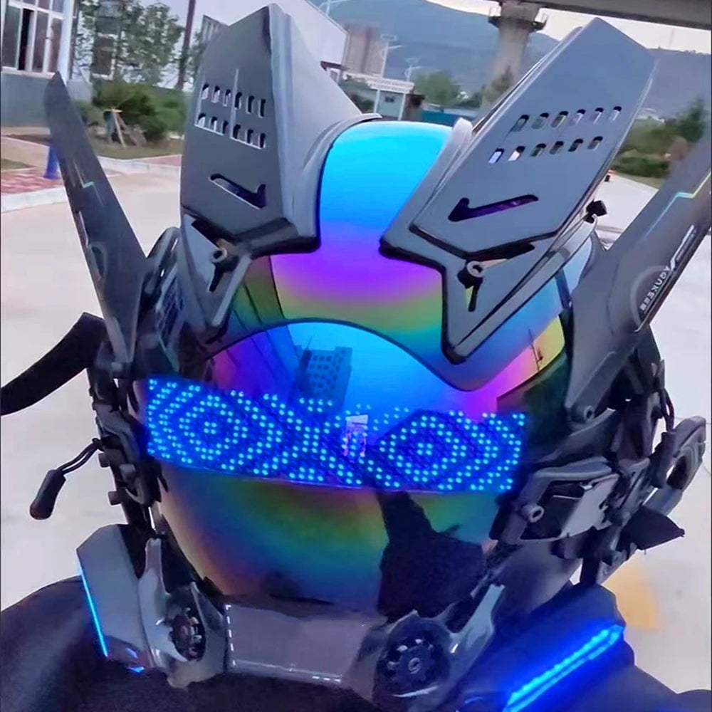Cyber punk Mask LED Hairstyle Braid Halloween Christmas Role Playing Helmet Party Adult Gift ﻿