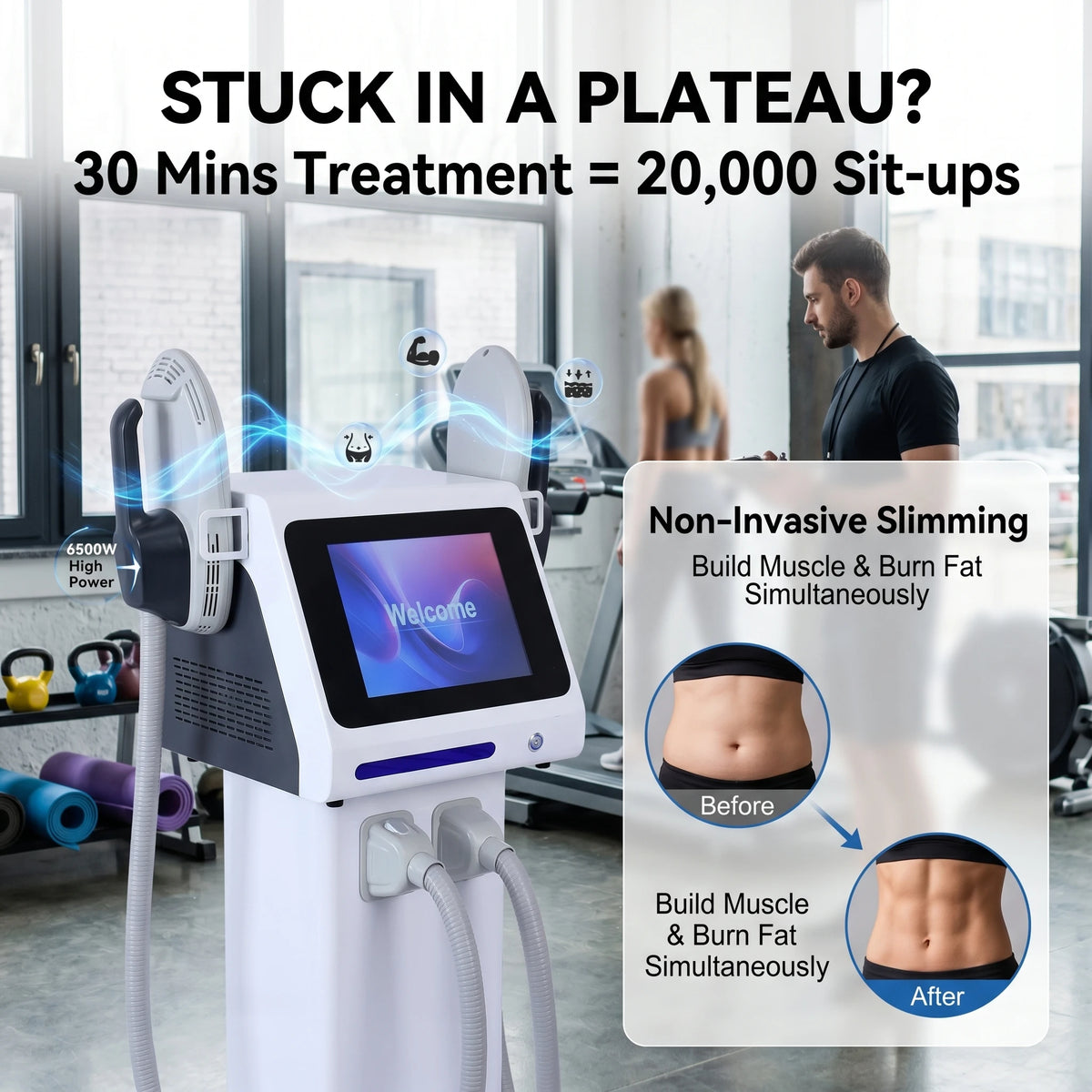 6500W 200HZ Body Sculpting Machine with Rollers, Electromagnetic Muscle Stimulation Massager for Weight Loss and Slimming