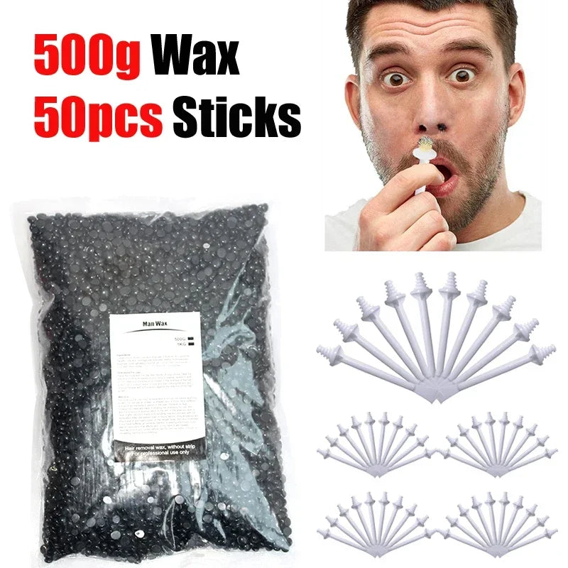 Painless Nose Waxing Wax Kit 50g-1000g for Men & Women with Wax And Applicators Easy Tool for Clean Nose Hair Removal