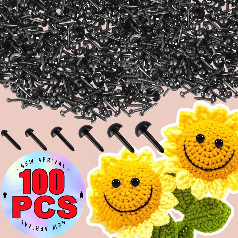 100PCS 3-8mm Plastic Black Dolls Eyes DIY Doll Puppet Animals Pin Safety Eyes Handmade Bear Doll Craft Children Toy Accessories