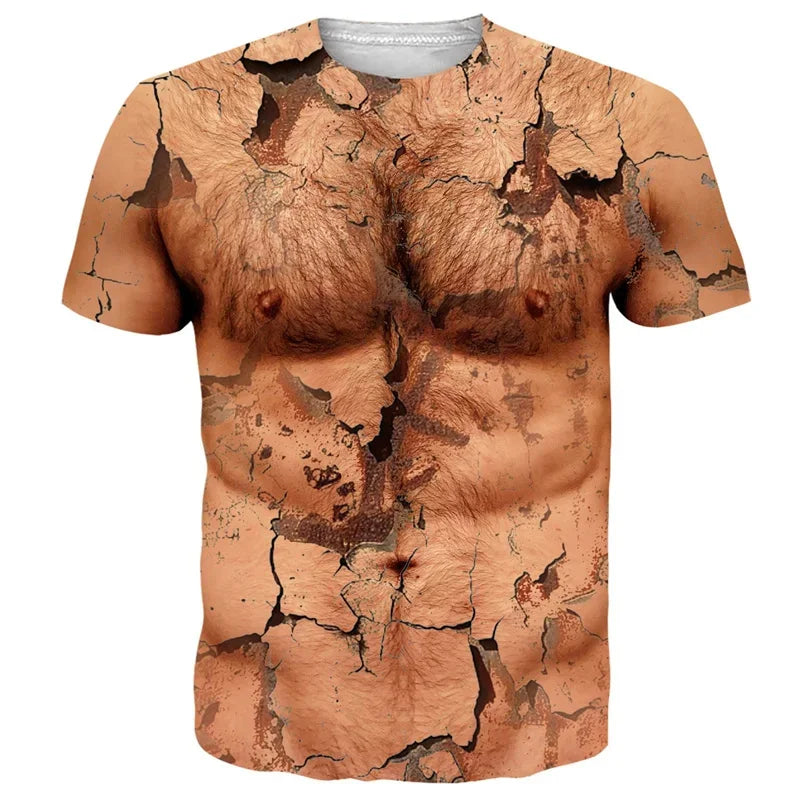 Men's 6-pack Abdominal Muscle T-shirt 3D Printed Short-sleeved Fitness Running Sports Casual Loose Short-sleeved Comfortable Shirt