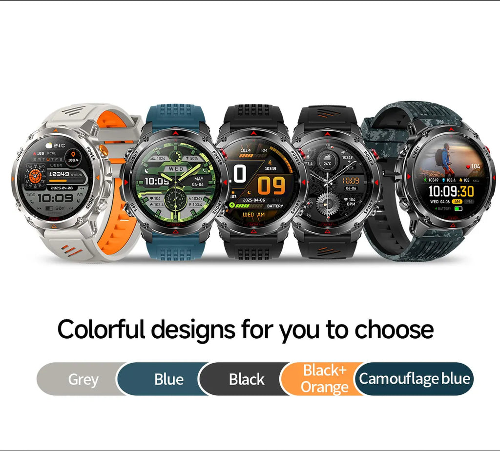 2025 New Military Bluetooth Call Smart Watch Built-in GPS Compass Barometric Altimeter 3ATM Waterproof Sports Smartwatches Men