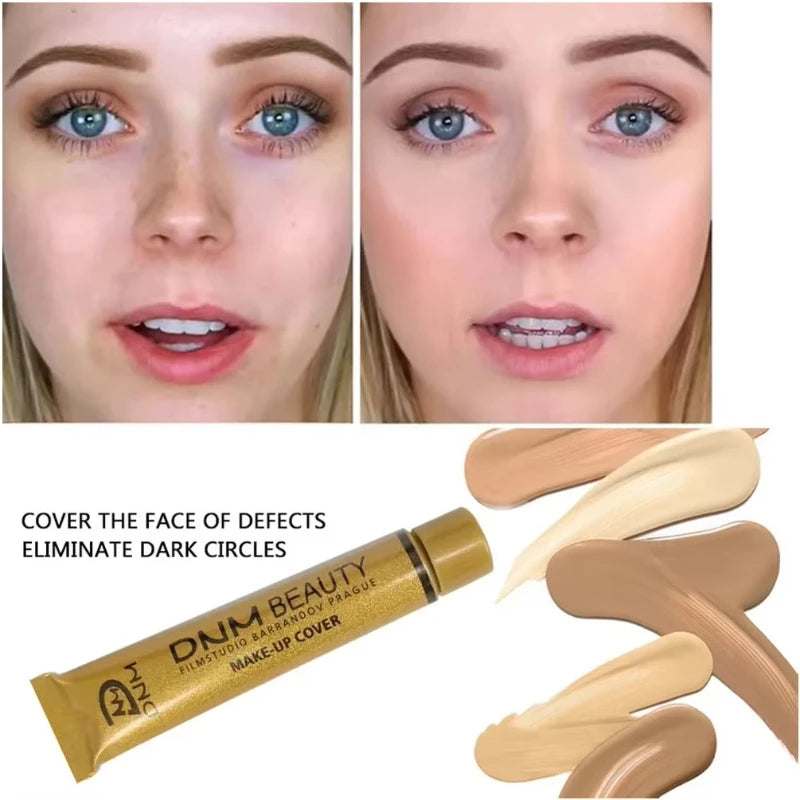 2-in-1 Full Coverage Concealer & Foundation, Gold Tube Cream For Dark Circles Tattoos Freckles Redness, Even Skin Tone