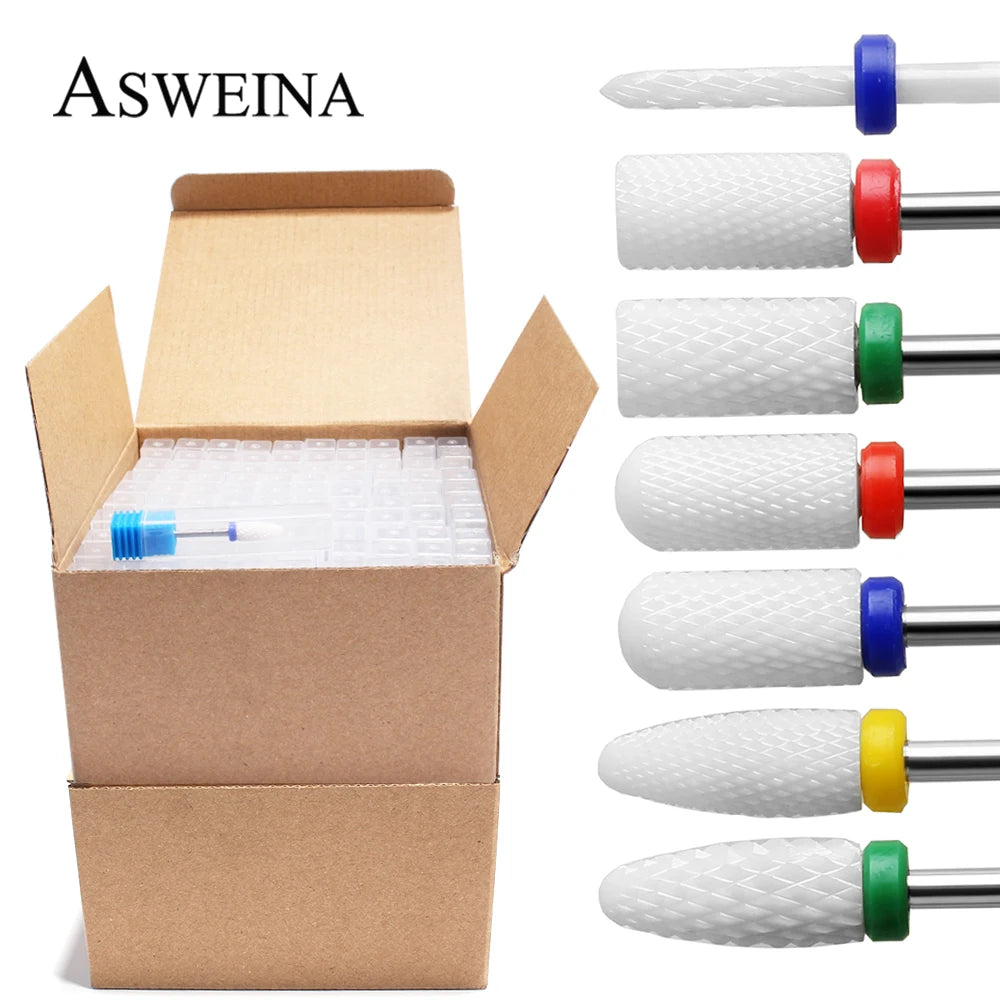100pc/Set Nail Drill Bit Rotary Ceramic Bits Electric Manicure Milling Cutter For Machine Cuticle Remove Burr Nail Tool