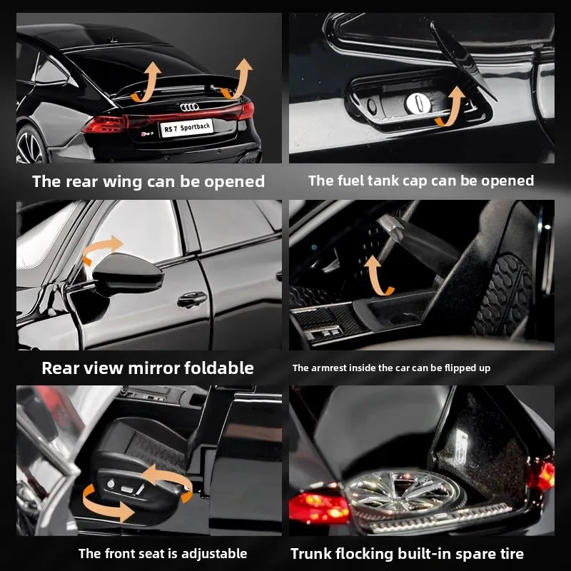 1:18 RS7 Sportback Black Warrior Supercar Diecast Alloy Model Car Remote Control Sound & Light Collect Hobby Model Ornament Gift