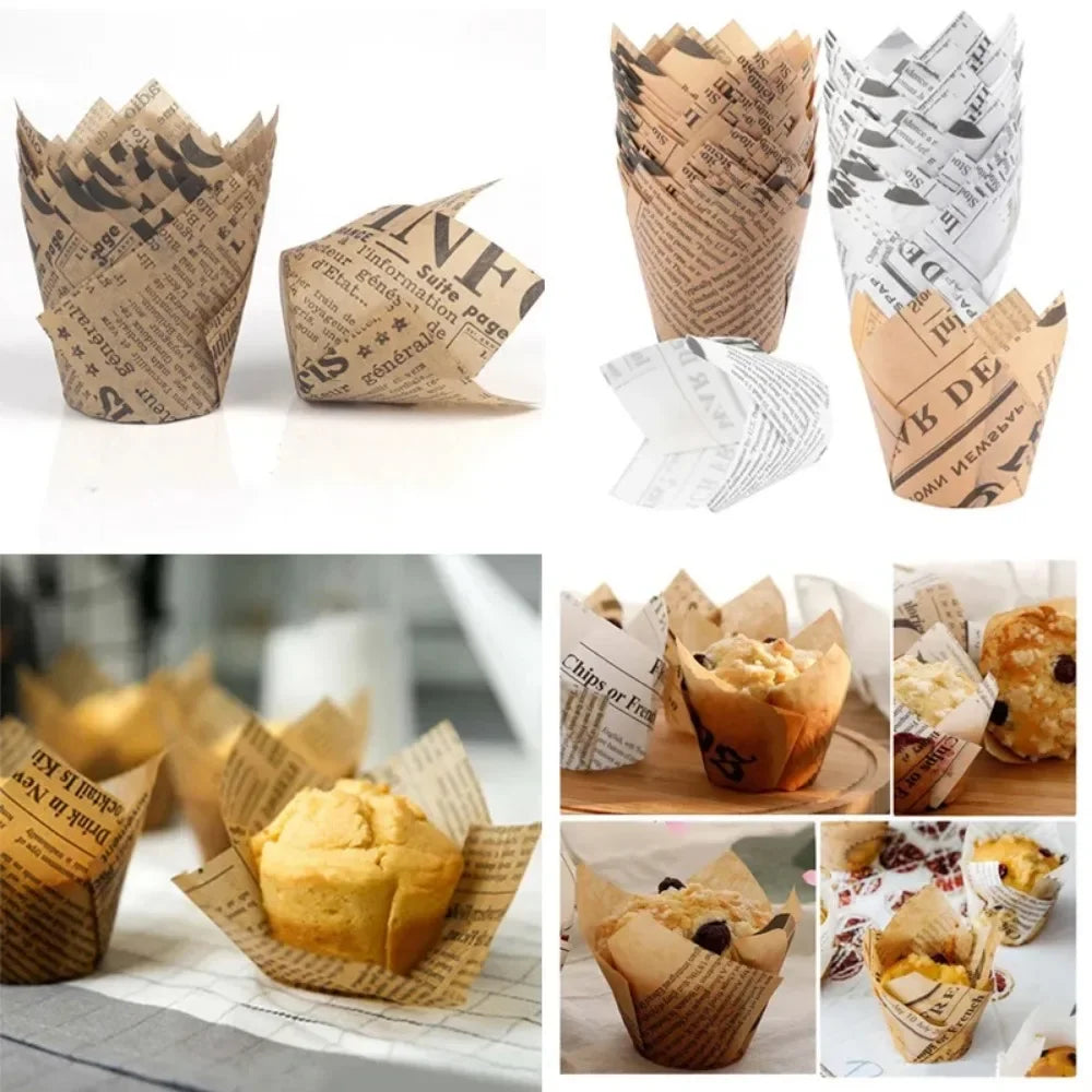 50pcs Newspaper Style Baking Cup Cupcake Liner Cupcake Wrapper Molde Cupcake Paper Cups Bakeware Tool for Wedding Birthday Party