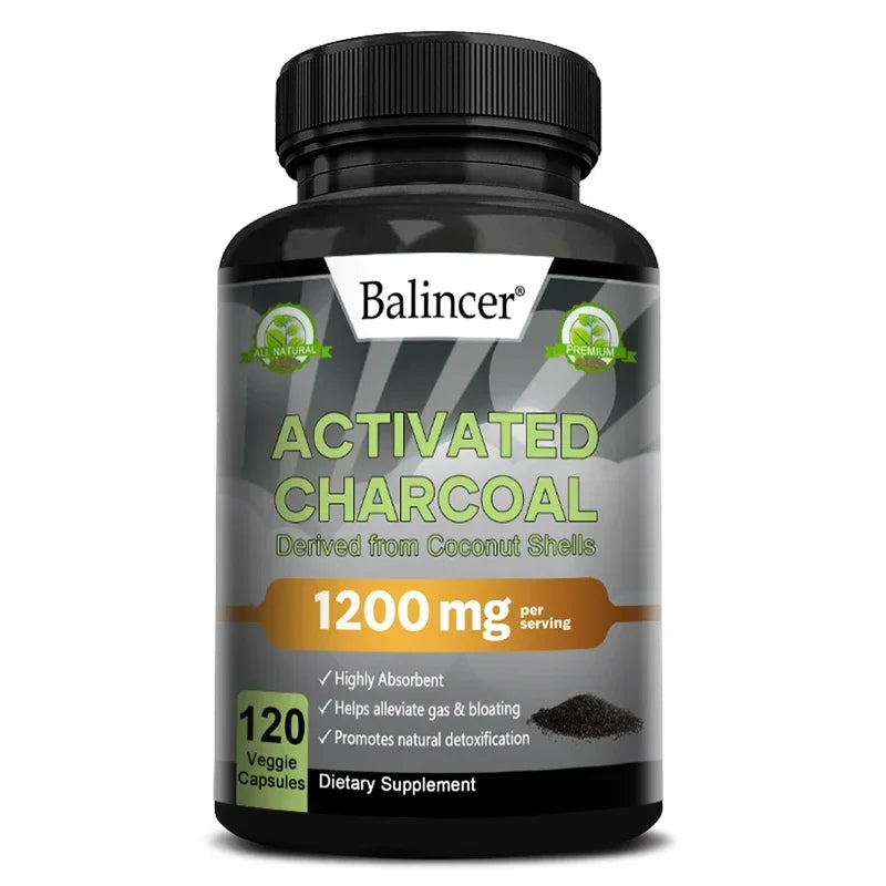 1200mg Activated Charcoal Capsules, Natural Digestive & Gut Support, Bloating & Gas Relief, Body Cleansing, Oral & Skin Wellness