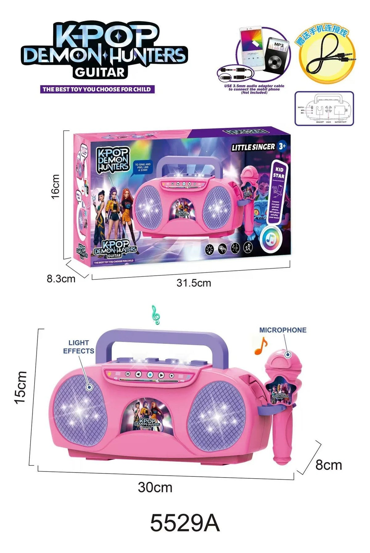 K019 Toys Witch Hunters Microphone With Adjustable Stand Led Lights Support Mp3 Playback Karaoke Singing Music Performance Gift