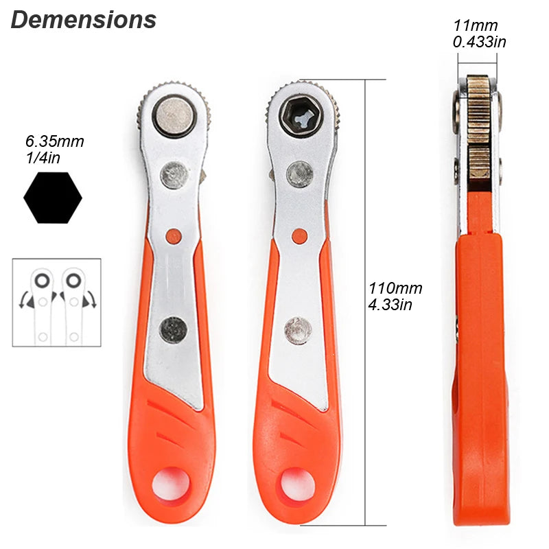 Mini Ratchet Wrench Screwdriver 1/4 Hex Adjustable Quick Release Socket Handle Repair Hand Tool For Car Repair Close Quarters