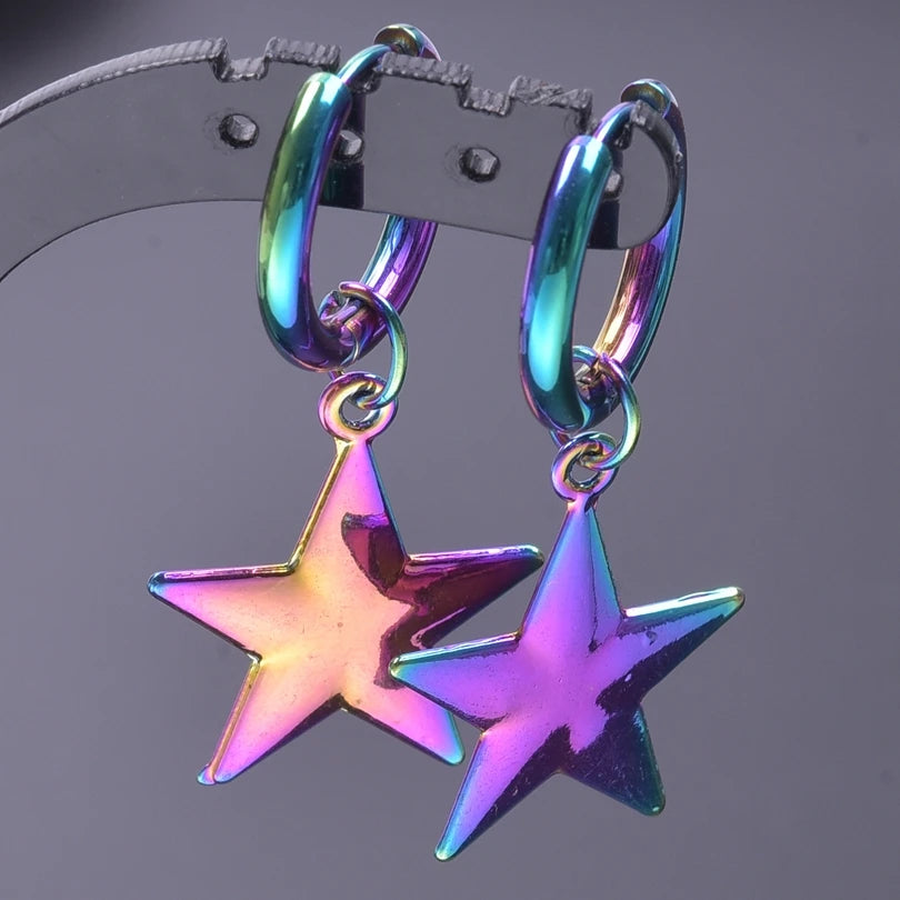 Multistyle Rainbow Ear Jewelry Stainless Steel Hoops Fashion Alloy Heart Wings  Witch Hat Foot Sun Charm Earrings For Women Men