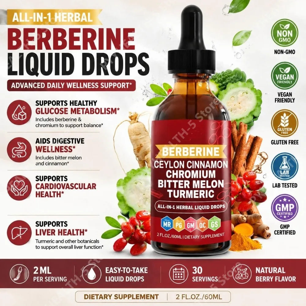 Berberine Ceylon Cinnamon Chromium Liquid Drops with Bitter Melon and Turmeric for Glucose Metabolism Support, 30 Servings
