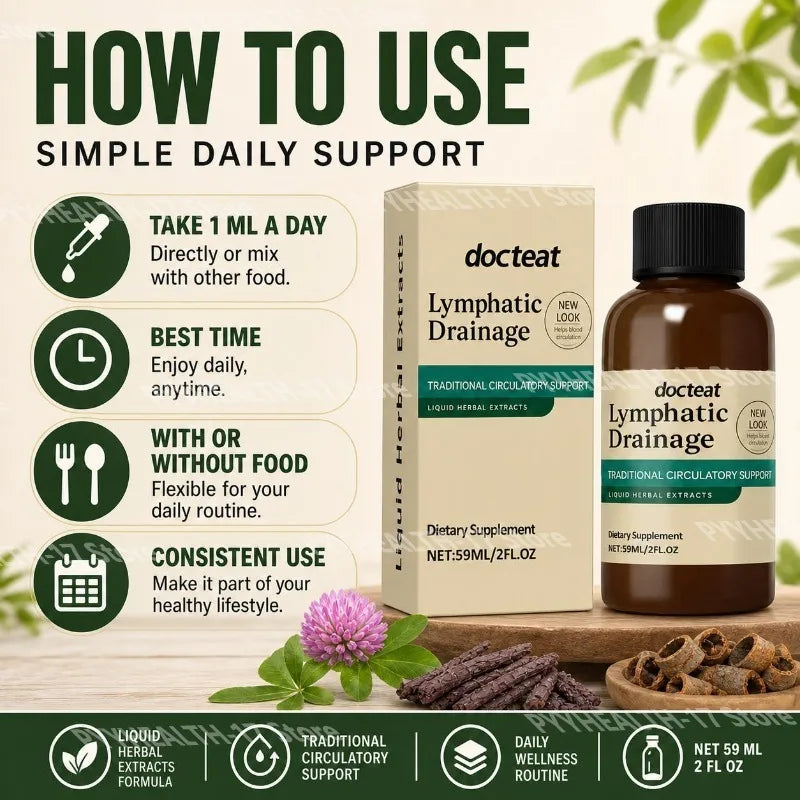 Docteat Lymphatic Drainage Liquid Herbal Extract with Red Clover Flower and Prickly Ash Bark Supports Blood Circulation 59 ML
