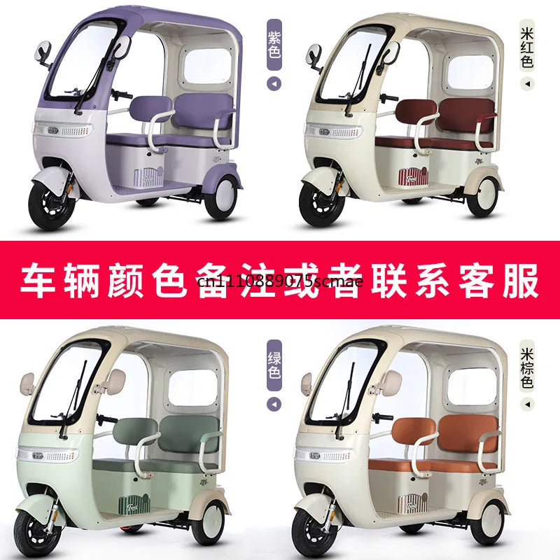 Canopy Electric Tricycle Battery Scooter, 3 Wheel E-Trike For Family Kids School Pickup Daily Commuting