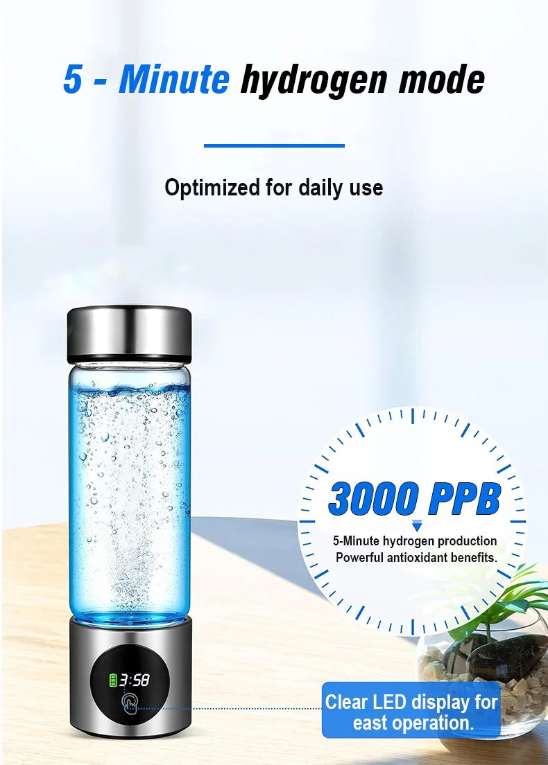 Portable High Performance Hydrogen Water Generator Bottle SPE PEM Chamber Electrolytic Ionizer Rechargeable Hydrogen Water Cup