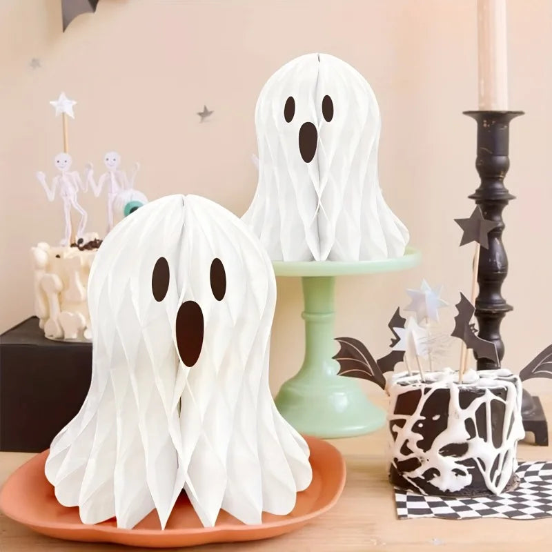 1/2/3PCS Halloween Party & Holiday DIY Decor Hanging Ornament Paper White Honeycomb Ghost Hanging Decor 3D Folding Ghost