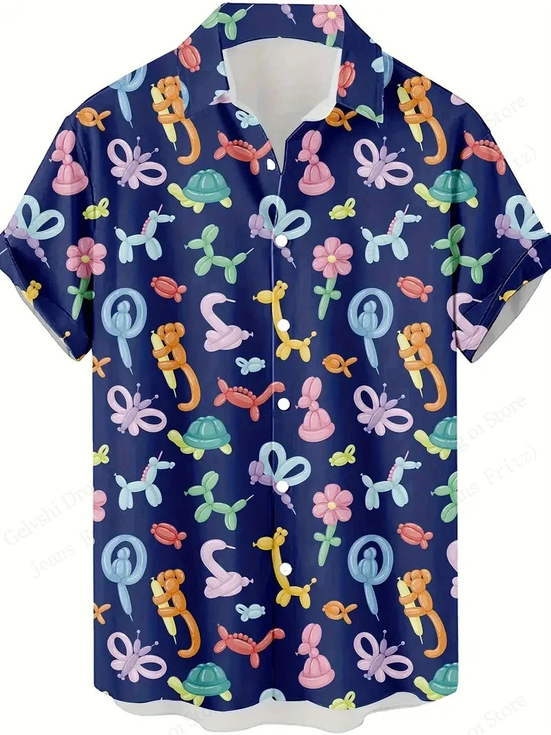 Ribbon Duck 3d Print Hawaiian Shirts Short Sleeve Vocation Beach Shirt Men Blouse Large Size Camisas Men Clothes Cartoon Animal