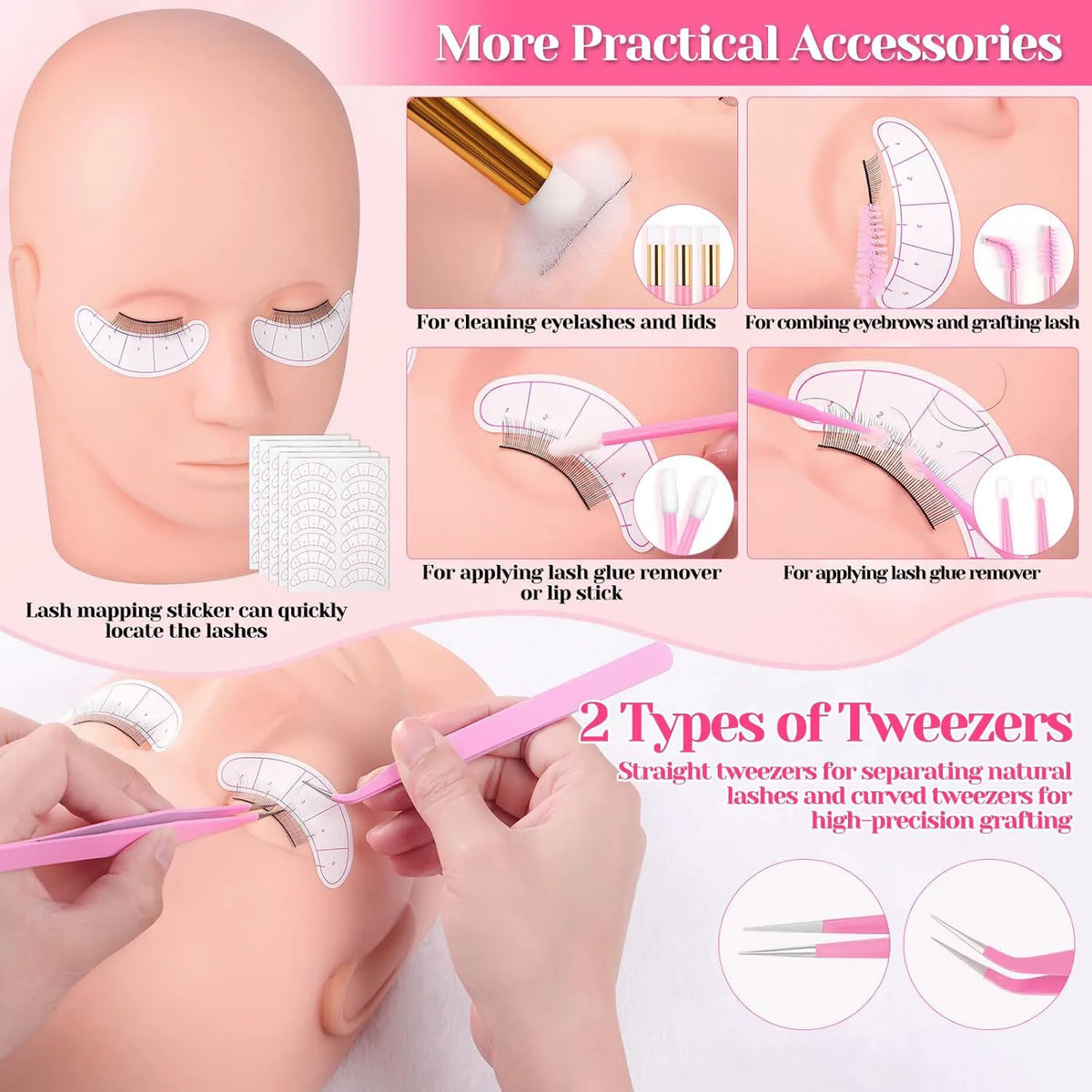 276-piece Complete Eyelash Extension Kit: Professional Human Model Head Training for Beginners, Eyelash Extension Practice
