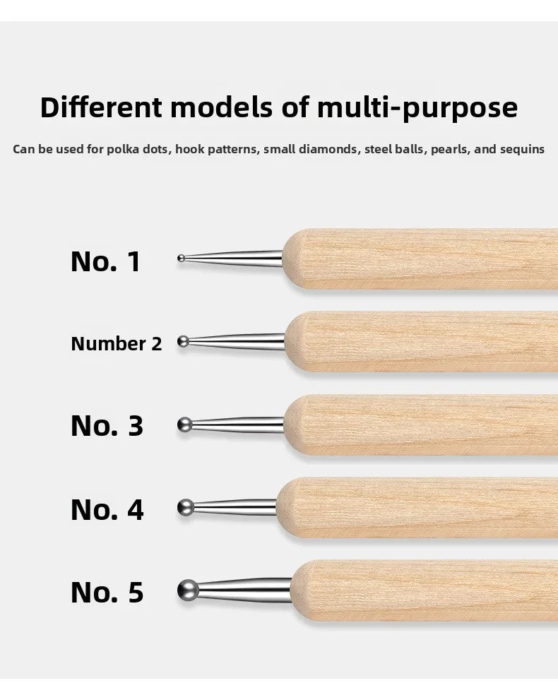 Dual-End Wooden Dotting Pen Marbleizing Tool Set for Nail Design Manicure Painting Kit 5pcs